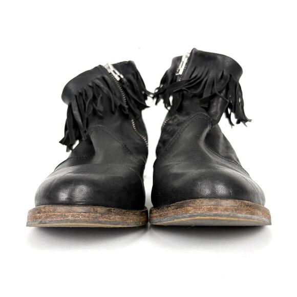 AllSaints Women Bonny Valley Black Leather Fringe Ankle Boots Cuban Heel Size 39 - Picture 2 of 8